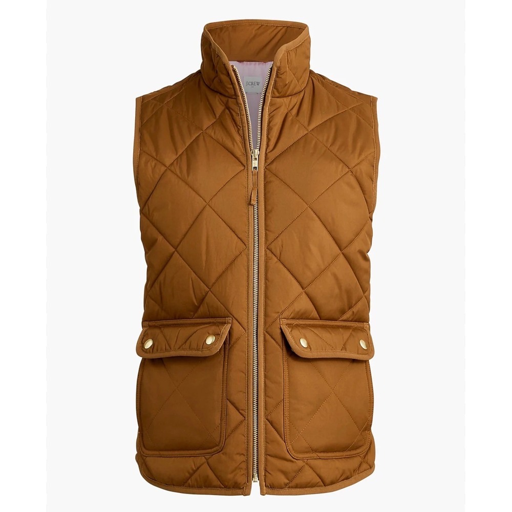 J.Crewβ Quilted Vest Brown Pink Lining Gold Zip Women's Small Classic